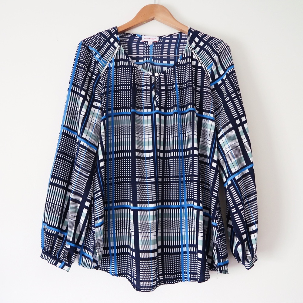 Molly & Isadora Blue Plaid Boho Tunic Blouse